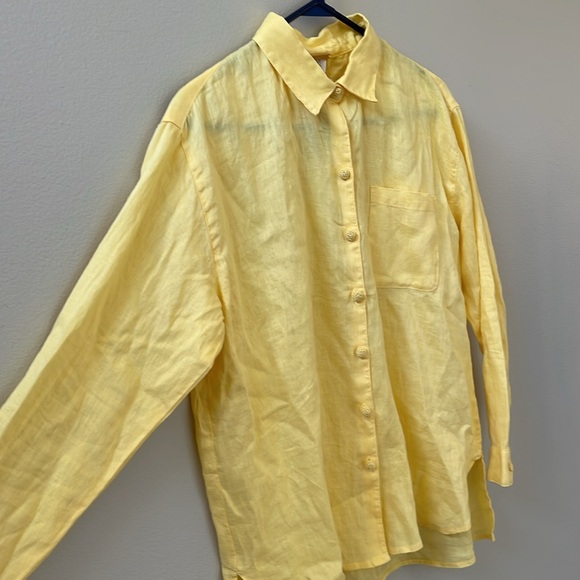Magashoni 100% Linen Button Down Long Sleeve Women's Sunshine Yellow Blouse Sz S - Picture 3 of 9